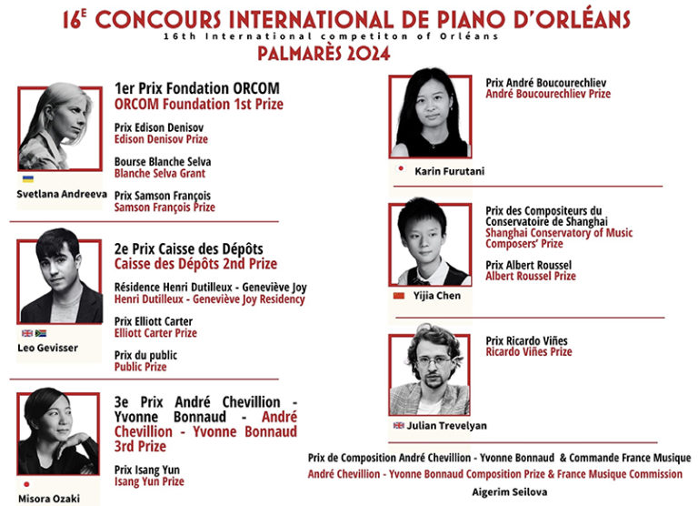 CONCOURS / COMPÉTITION. 16ème CONCOURS INTERNATIONAL DE PIANO D’ORLÉANS 2024. Palmarès : 1er Prix : Svetlana ANDREEVA (Ukraine)