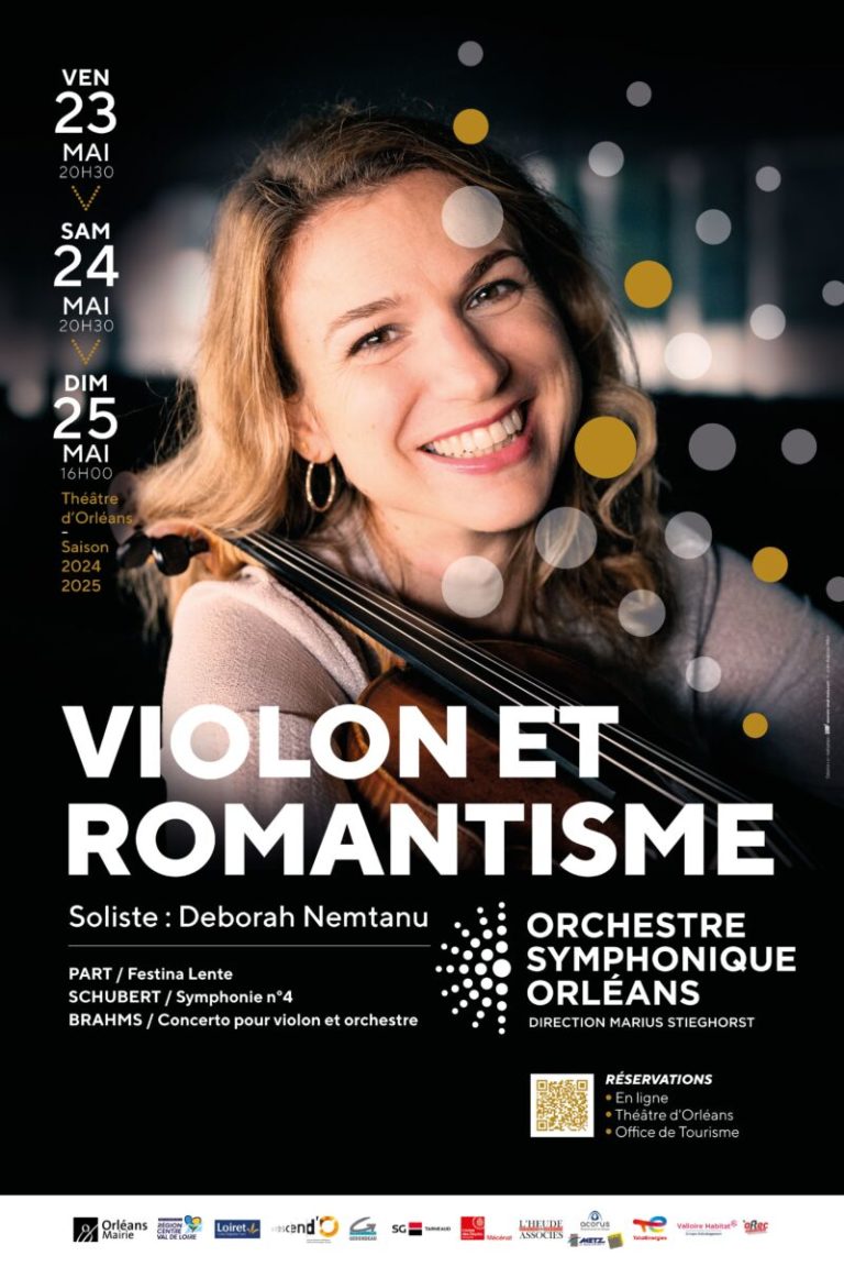 ORCHESTRE SYMPHONIQUE D’ORLÉANS. Ven 23, sam 24, dim 25 mai 2025. Violon et romantisme : SCHUBERT, BRAHMS… Deborah Nemtanu (violon), Marius Stieghorst (direction