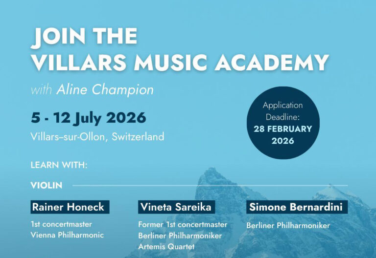 VILLARS-SUR-OLLON (Suisse), VILLARS MUSIC ACADEMY 2026 : ouverture des inscriptions (jusqu’au 28 février 2026)