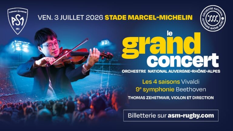 ORCHESTRE NATIONAL AUVERGNE RHÔNE-ALPES. Grand Concert au Stade Marcel-Michelin, le 3 juillet 2026. Quatre Saisons de Vivaldi et 9ème Symphonie de Beethoven, Thomas Zehetmair (direction)