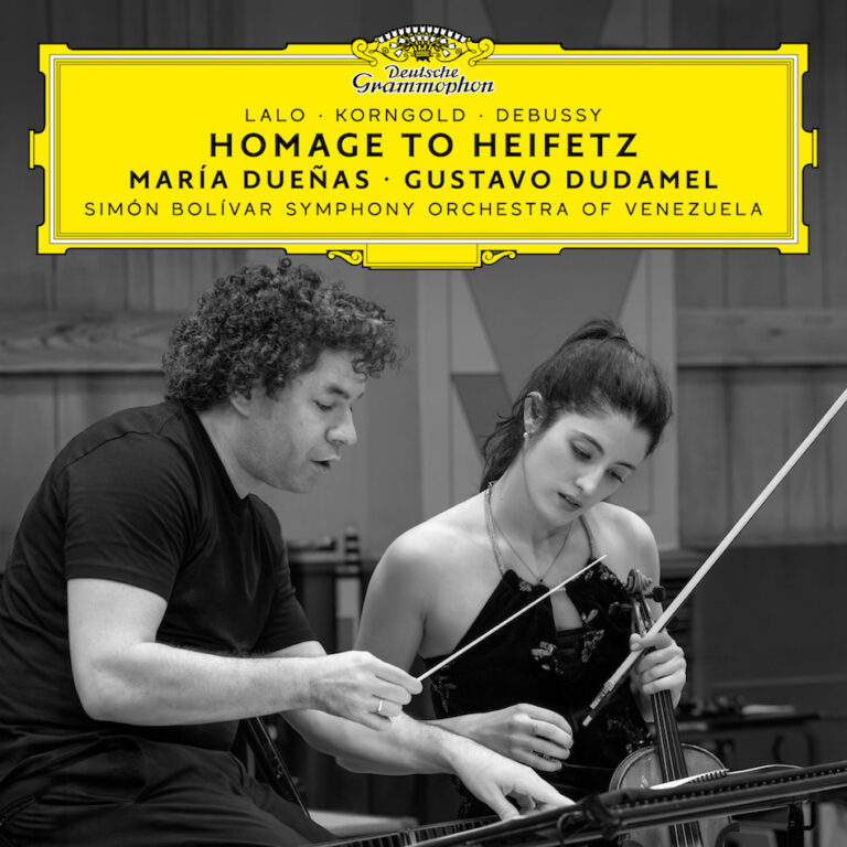 CD événement, annonce. « HOMAGE TO HEIFETZ » : Lalo, Korngold, Debussy… María Dueñas, violon. Simón Bolívar Symphony Orchestra of Venezuela / Gustavo Dudamel (direction) – 1 cd DG Deutsche Grammophon