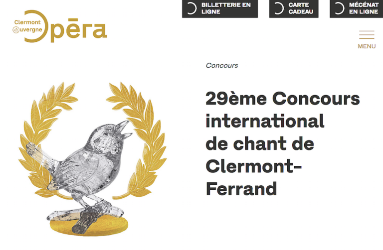 CLERMONT AUVERGNE OPÉRA (Clermont-Ferrand). 29ème Concours International de chant, du 20 au 24 avril 2027